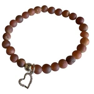 6mm Matte Peach Druzy with Pave Heart Charm and Sterling Silver Spacer